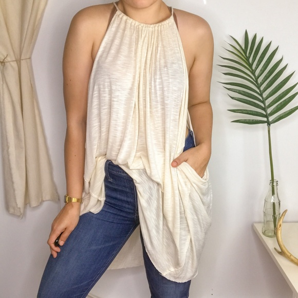 Free People Tops - Free People We The Free White Draped Tunic Tank